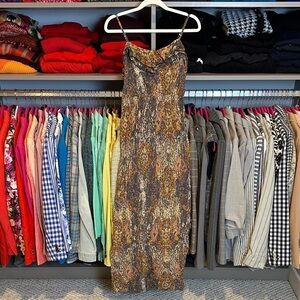 Mimi Chica gray/orange print adjustable strap elastic waistband midi dress XS